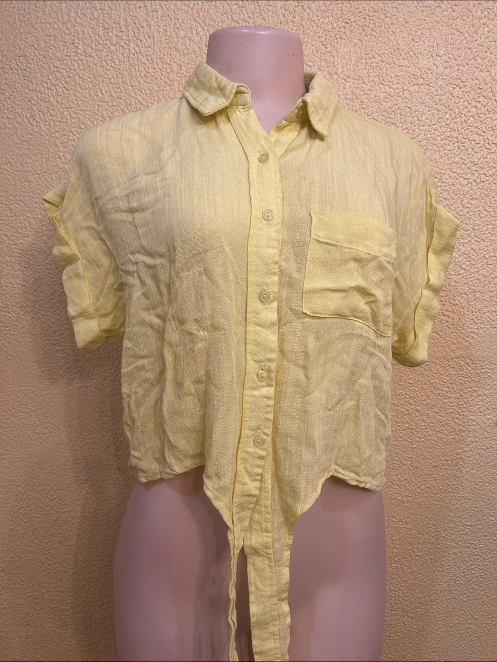 Good Luck Gem Pale Yellow Tie-Front Button Shirt